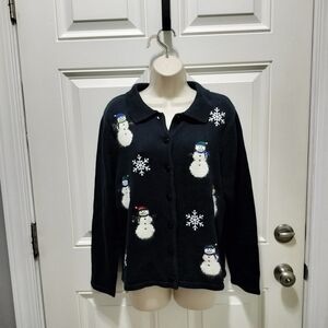Crystal-Kobe Charming Black Snowman Cardigan
